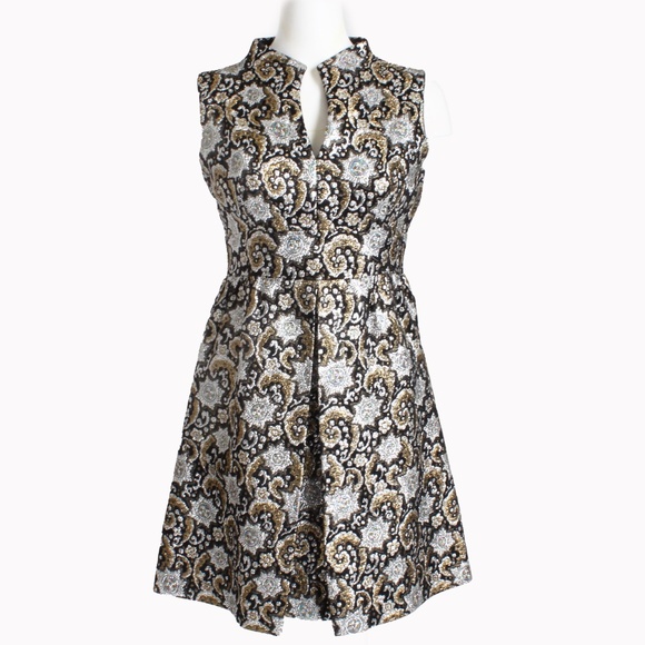 Vintage Dresses & Skirts - Vintage 1970s Metallic Lurex Brocade Cocktail Dress Gold Silver Black Size 11
